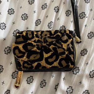 Betsey Johnson Black Leopard Wristlet with wallet